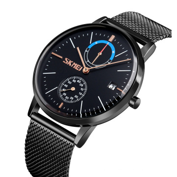 relógios de quartzo masculino para SKMEI 9182 cor preta relógio de pulso de quartzo masculino malha de aço inoxidável